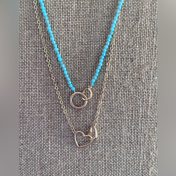 NWT Lucky Brand Turquoise Beaded Heart Layer Necklace - Picture 3 of 11